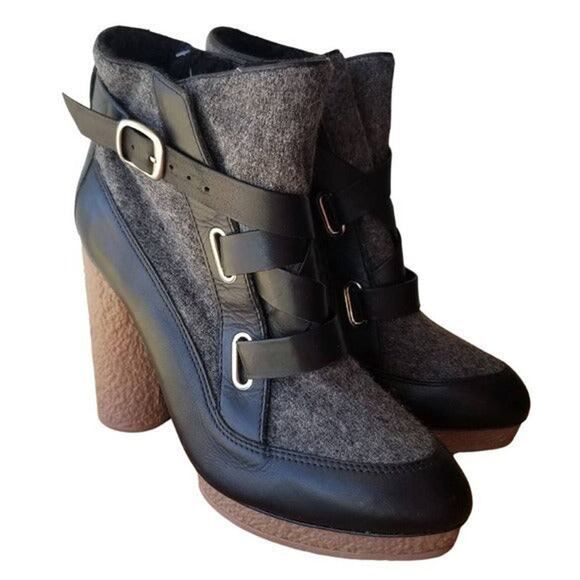 Wool + Leather Boots by Loeffler Randall Platform Round Rubber Heel Size 8.5 - Picture 2 of 7